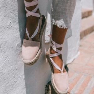 ALOHAS Pink Ribbon Ankle Tie Espadrilles